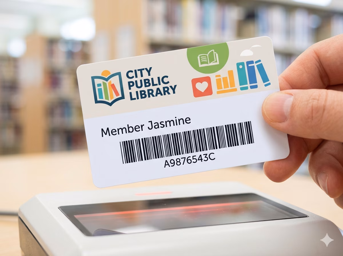 Codabar barcode on a library patron card for circulation desk scanning