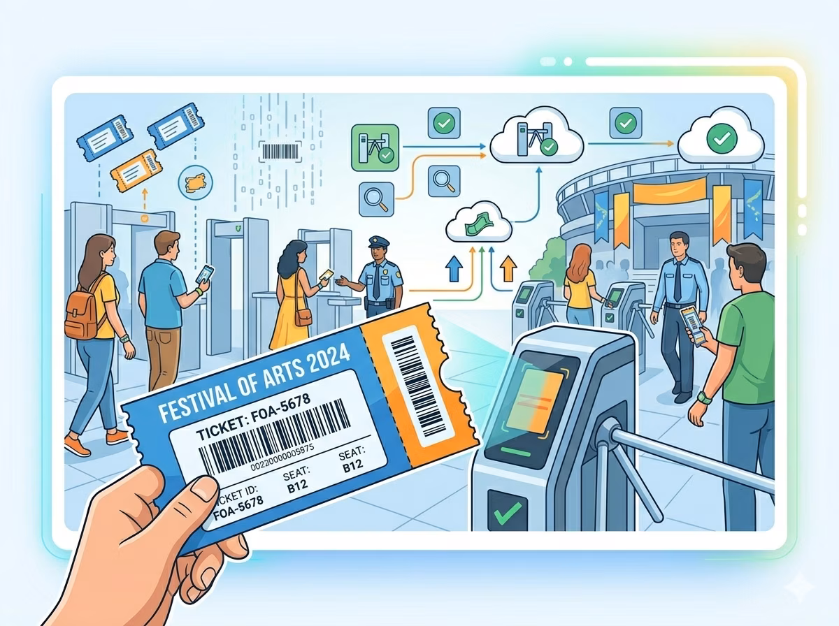 Code 128 barcode on an event ticket or access pass for gate scanning
