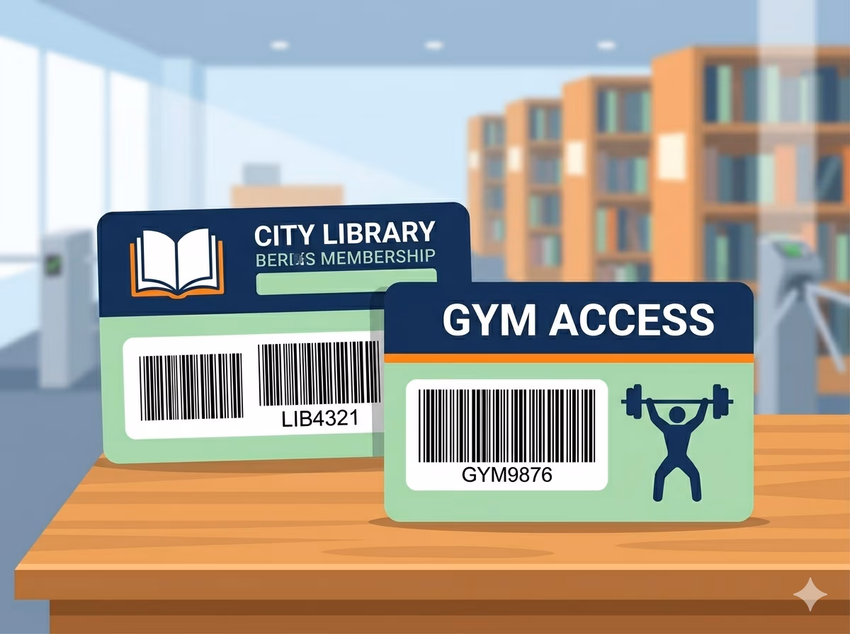 Code 39 barcode on a membership card or library card for access control