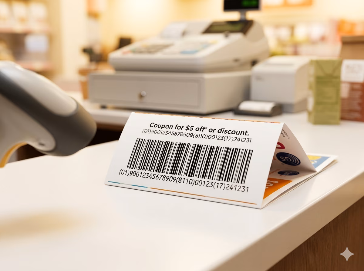 GS1 DataBar Expanded barcode on a dairy product label encoding GTIN, production date, and batch number