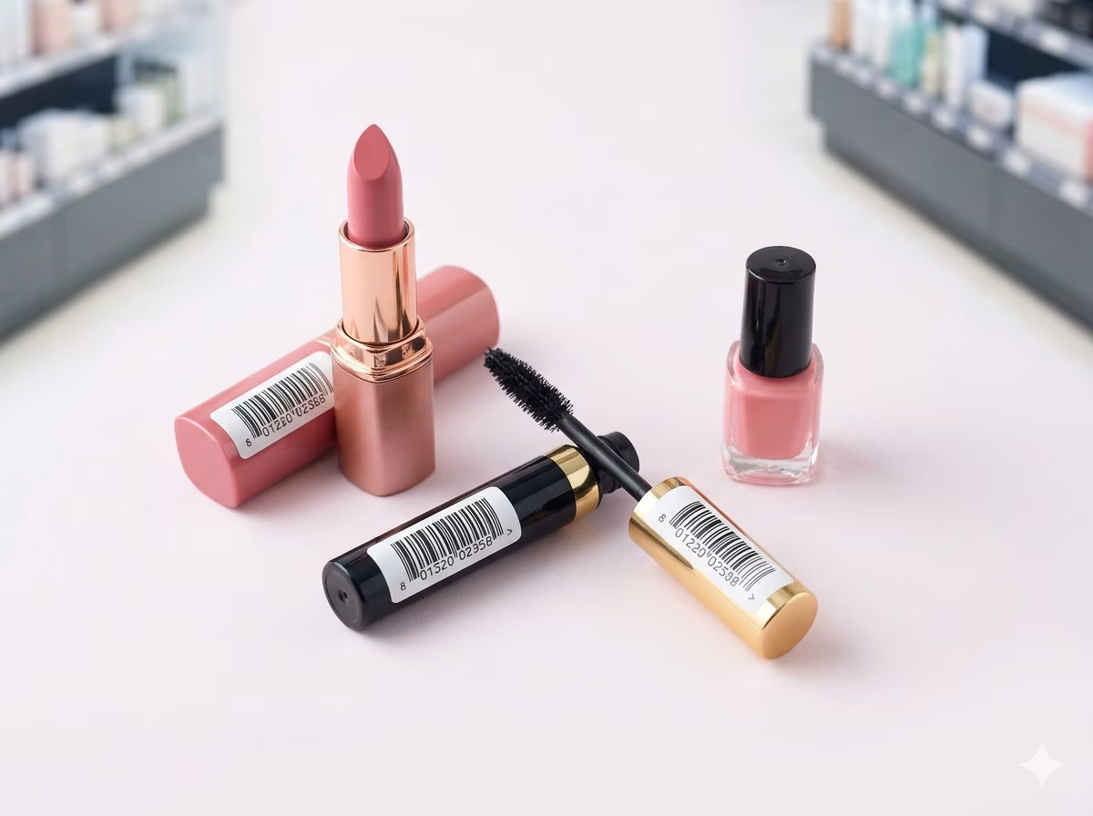 GS1 DataBar Limited barcode on a small cosmetics item label for retail POS scanning