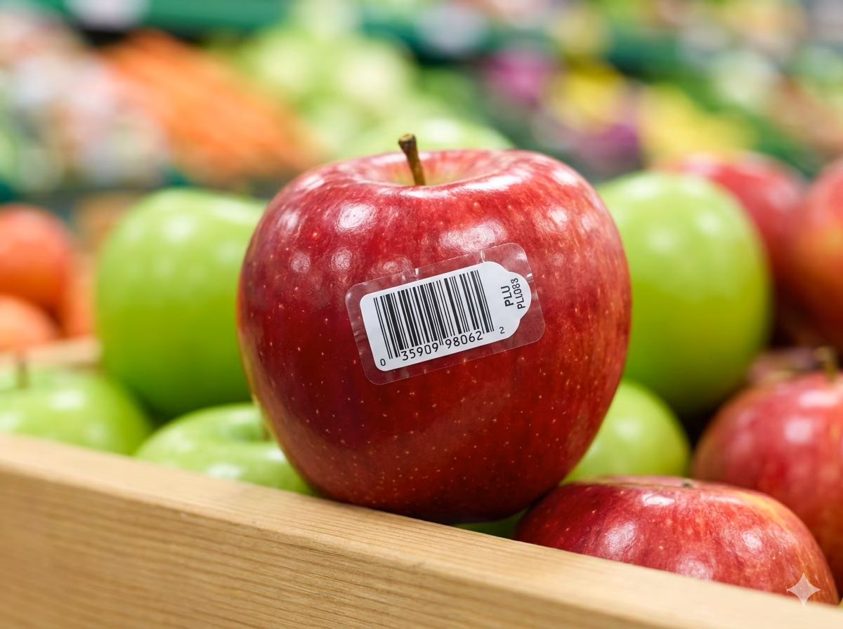 GS1 DataBar Limited barcode on a small produce sticker for grocery store scanning