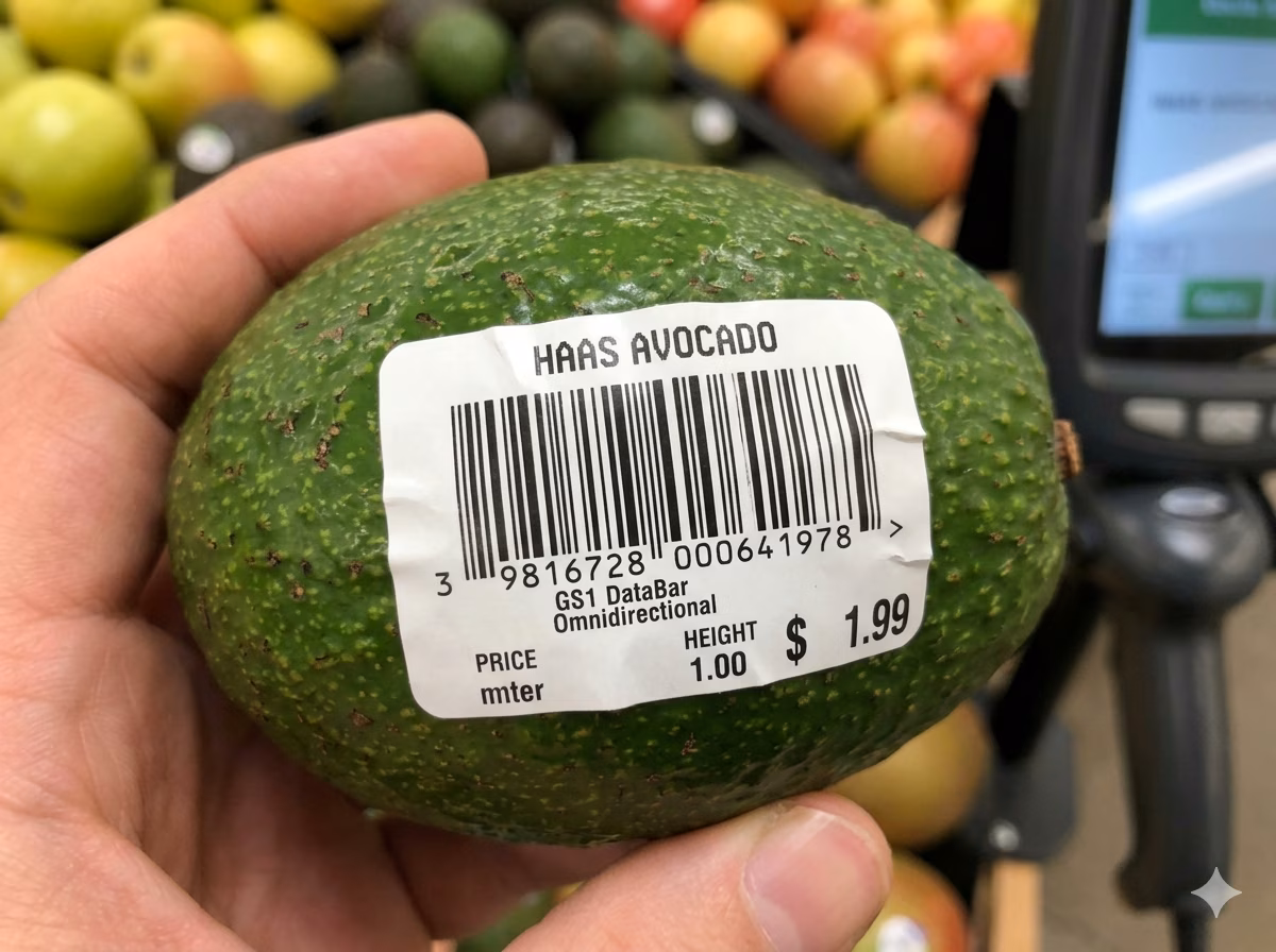 GS1 DataBar Omnidirectional barcode scanned at a supermarket POS checkout