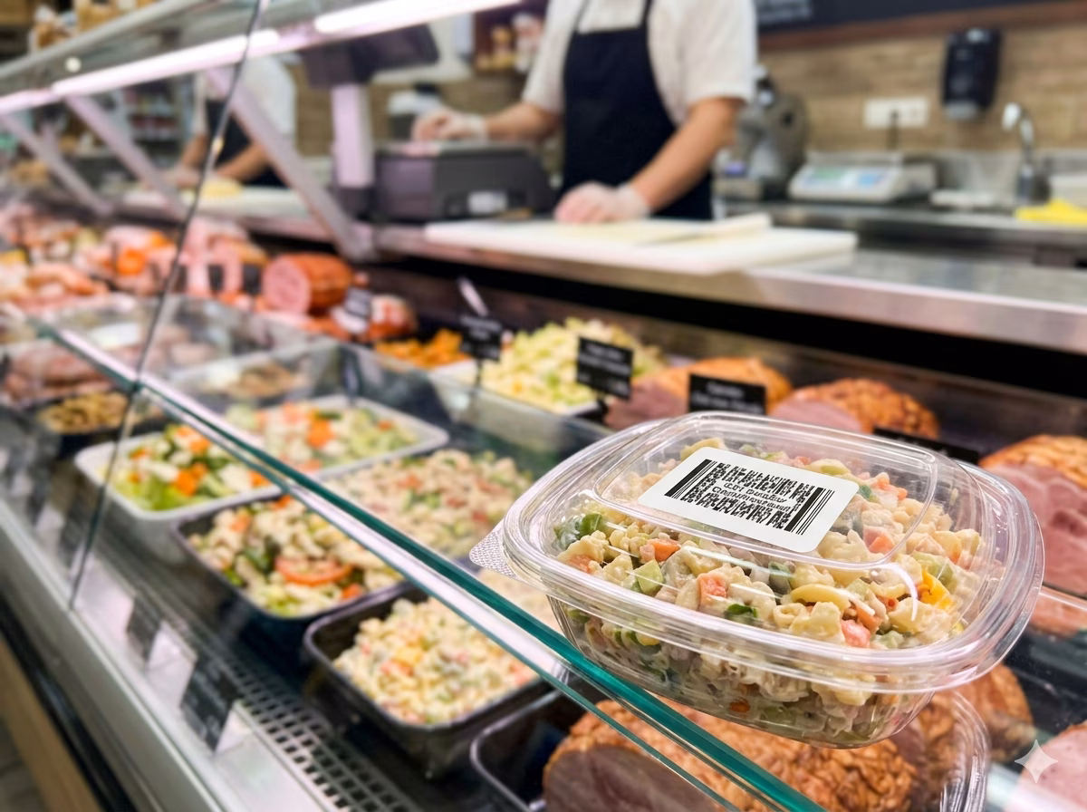 GS1 DataBar Omnidirectional barcode on a deli or prepared food label for POS scanning