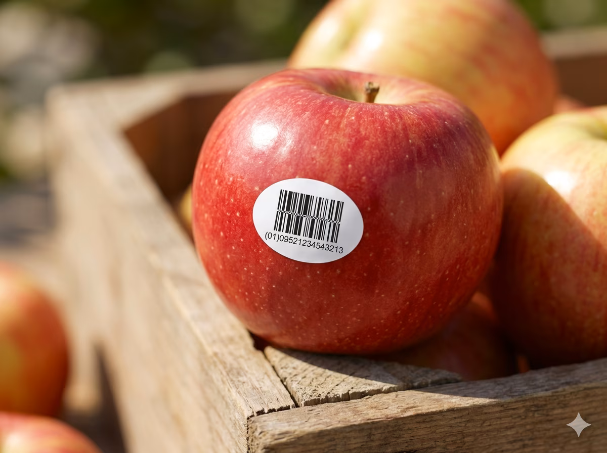 GS1 DataBar Stacked barcode on a fresh produce label for POS scanning