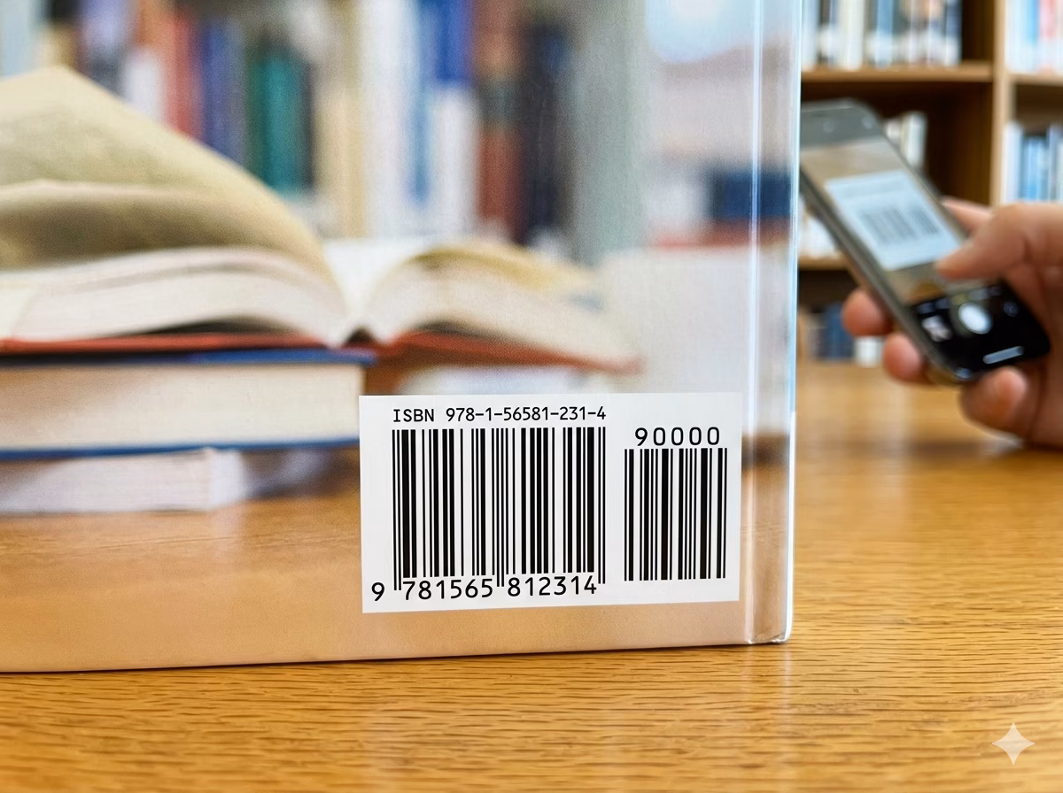 Código de barras ISBN en la contraportada de un libro publicado para escaneo en el punto de venta