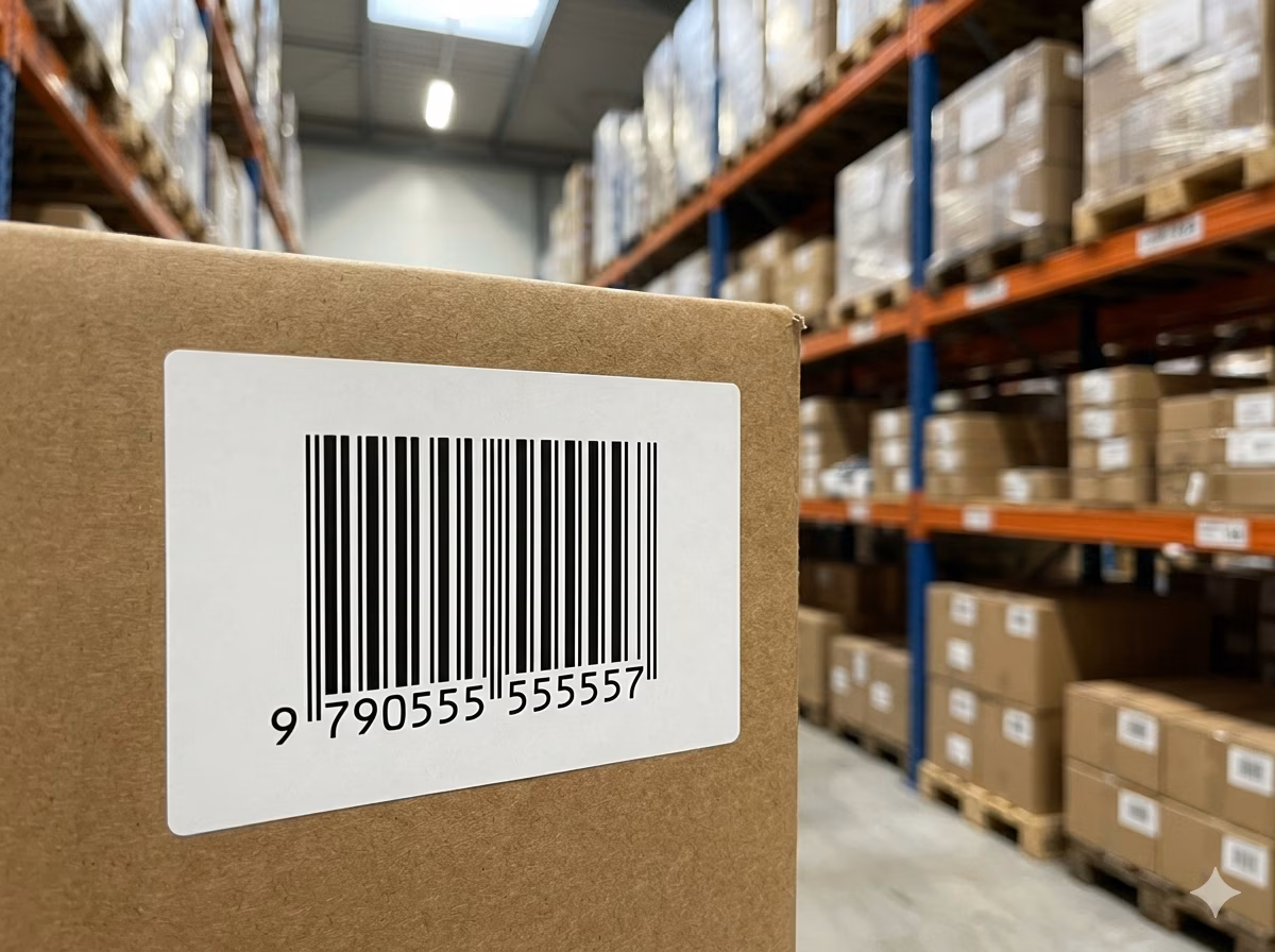 ISMN barcode on a music distributor warehouse inventory label