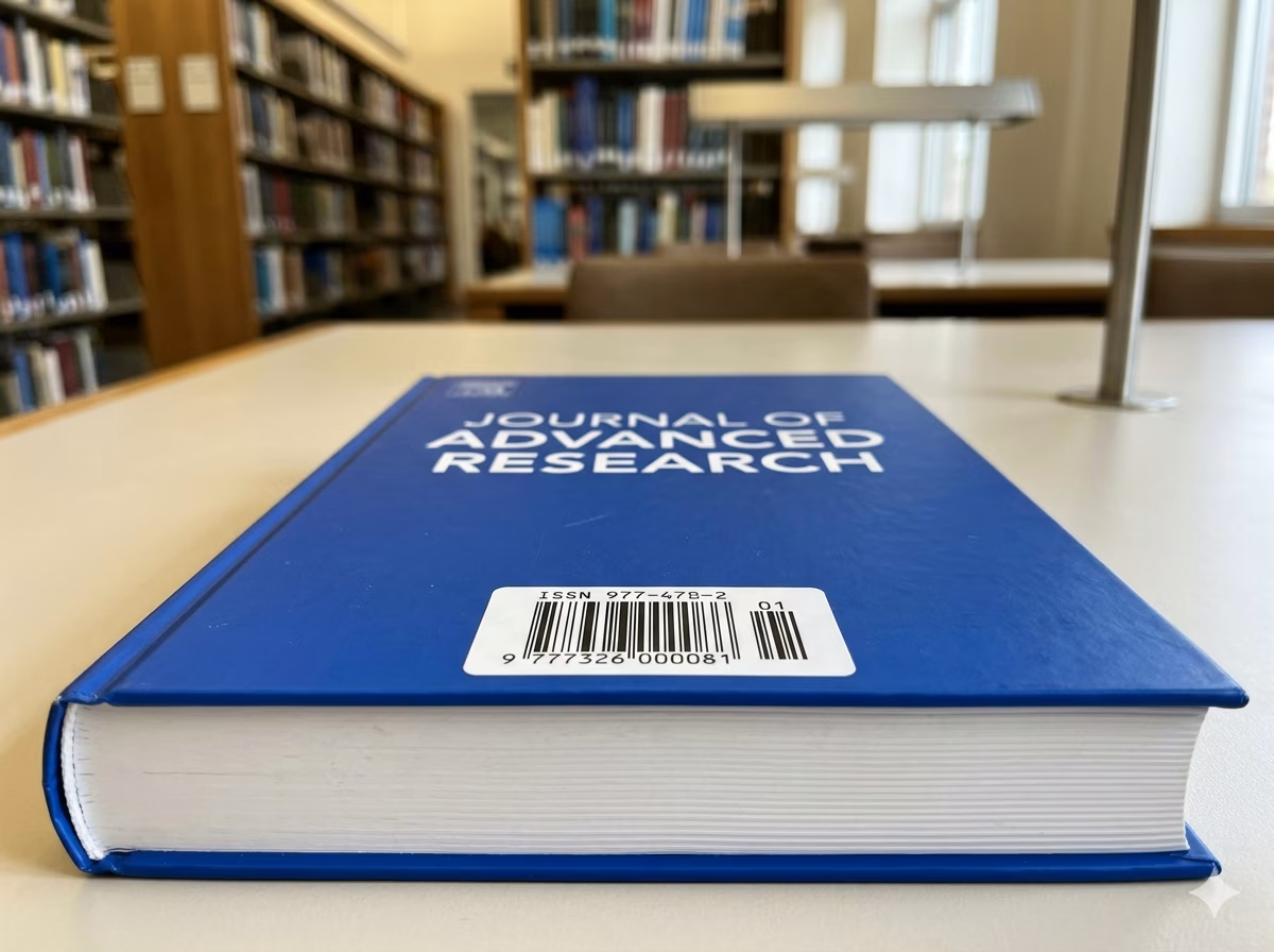 ISSN barcode on an academic journal for library cataloging and circulation