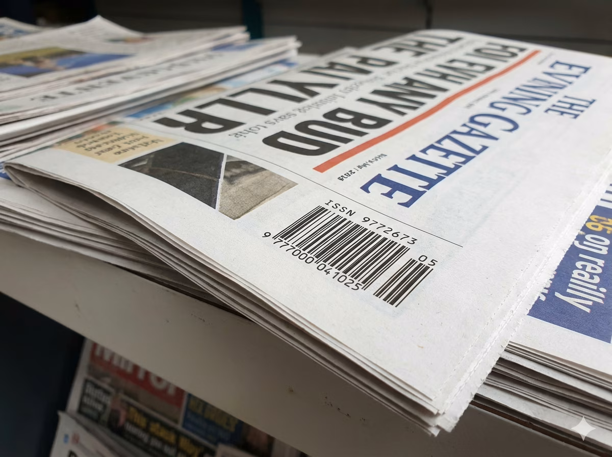 ISSN barcode on a newspaper for distribution identification and date tracking
