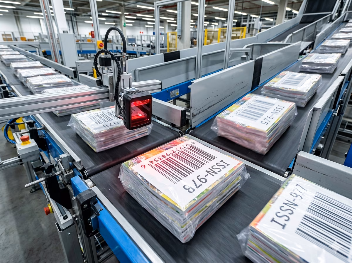 ISSN barcode used in press distribution for periodical sorting and routing