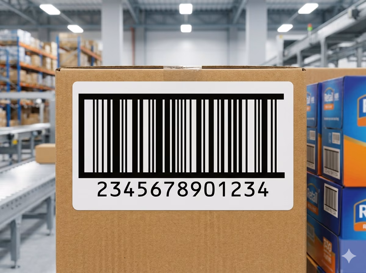 Código de barras de cumplimiento ITF-14 en un embalaje exterior de producto de consumo