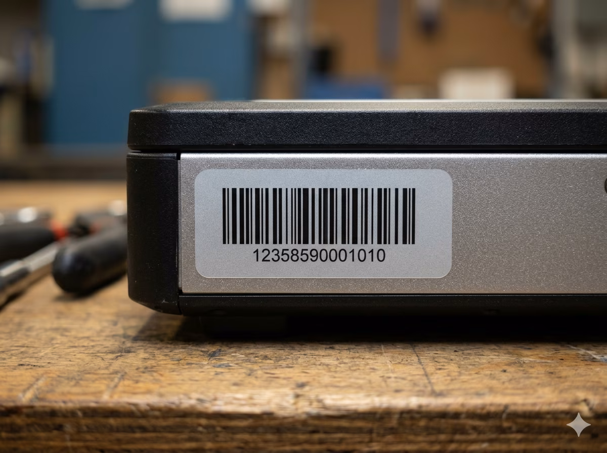 MSI Plessey Mod 1010 barcode label for fixed asset tagging and management
