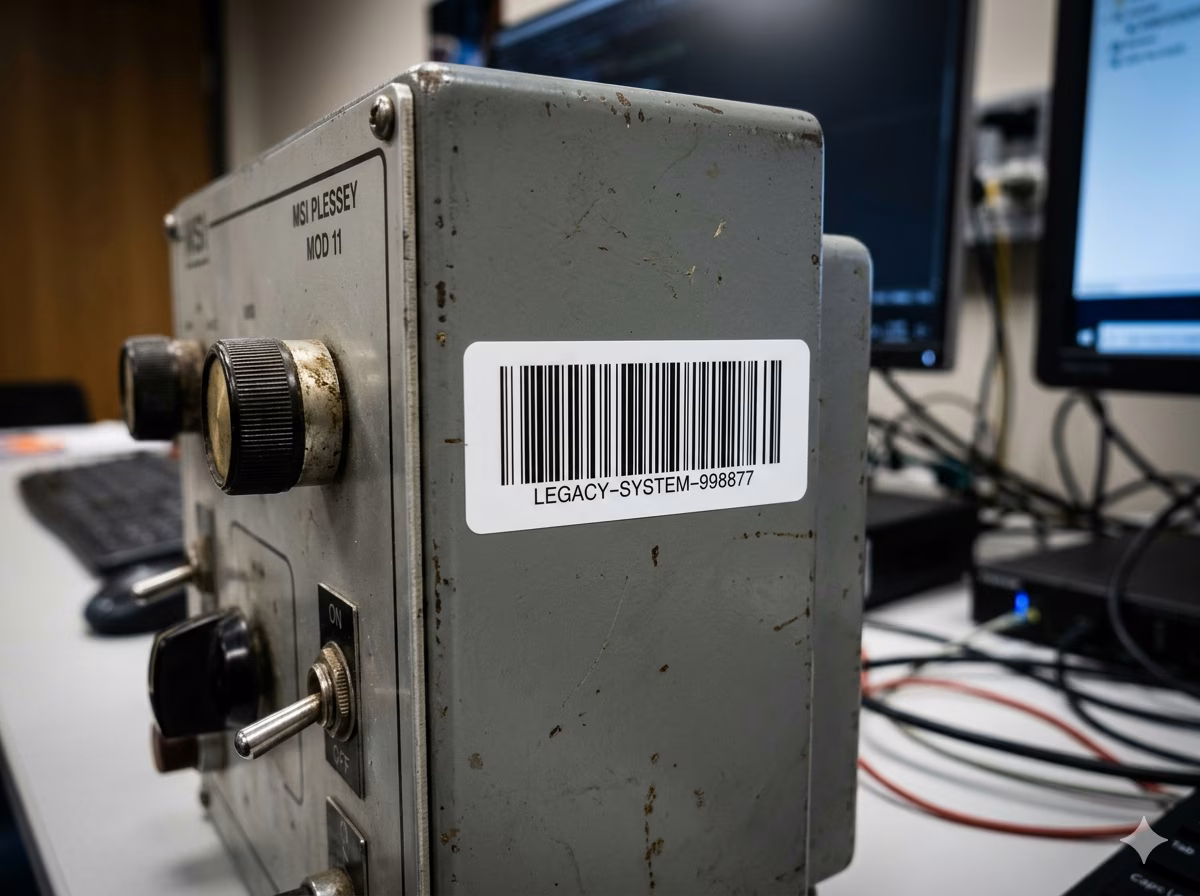 MSI Plessey Mod 11 reference barcode used for legacy system testing and integration