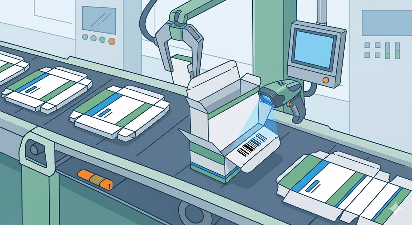 Pharmacode barcode on a pharmaceutical folding carton for secondary packaging line verification