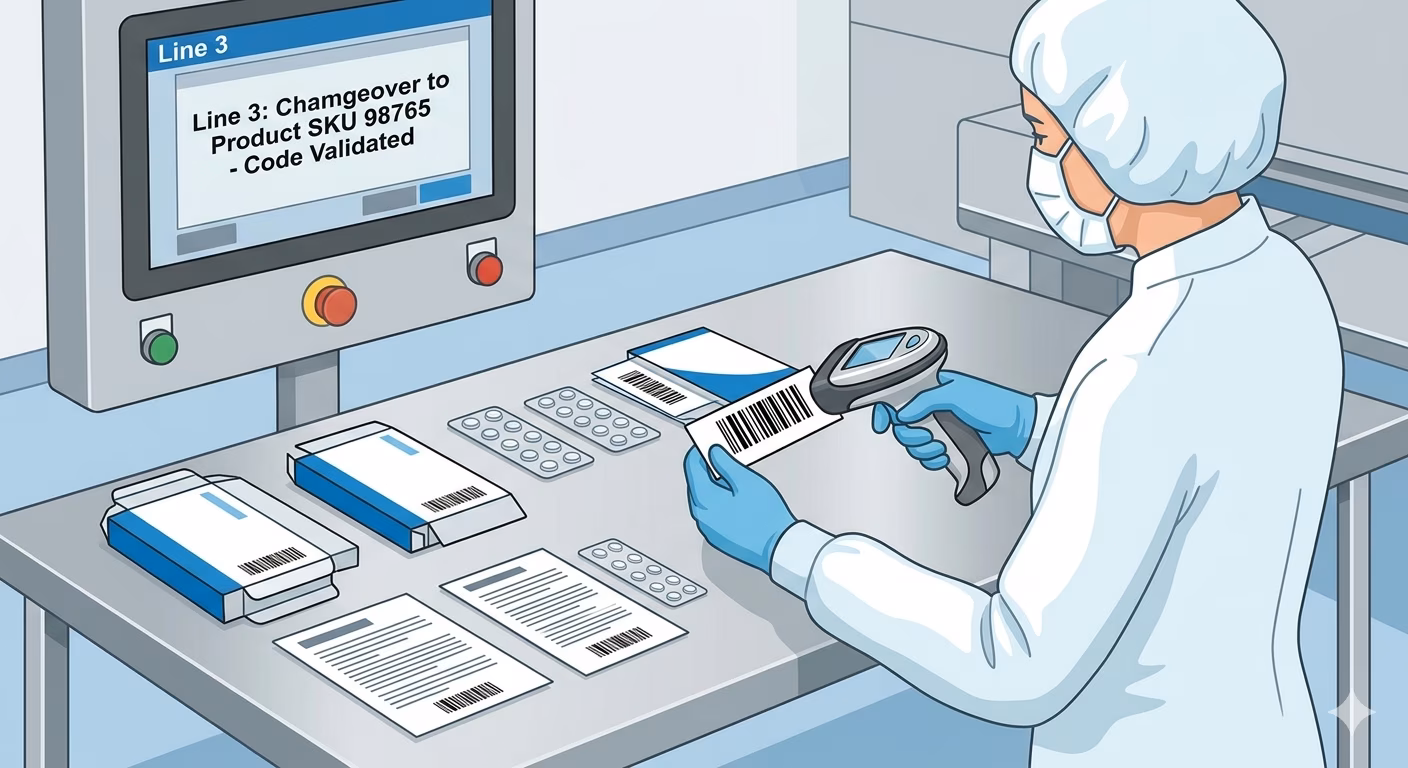 Pharmacode barcode on a pharmaceutical package insert leaflet for language and product version verification
